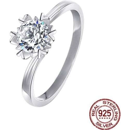 Snowflake 1.0ct 6.5MM Created Wedding Engagement Rings For Women Party 925 sterling silver Valentines Ring Gifts
