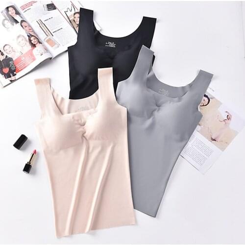 Comfortable Ice Silk Tank Top Wireless Paded Lingerie Push Up Seamless Padded Vest Crop Top New T Shirt Female Sleep Cami