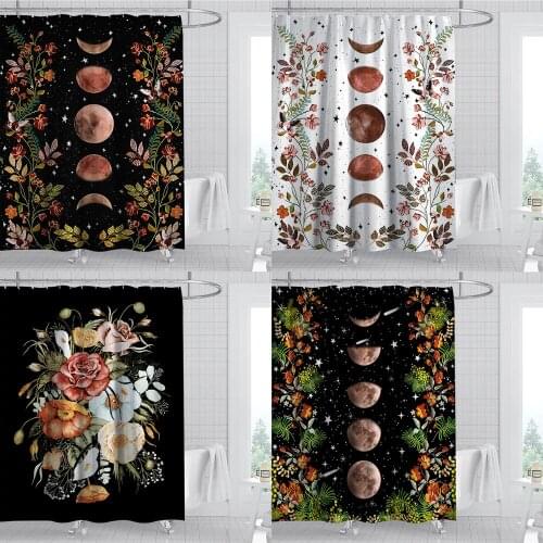 Moon Gradient Shower Curtain Waterproof Mildew Proof Punch-free Perforated Printing Flower Bathroom Curtain 180*180cm Flower