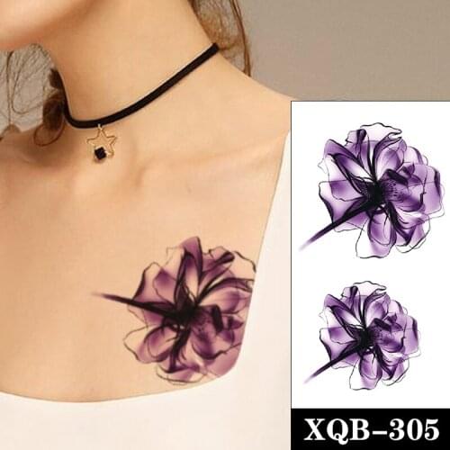 Waterproof Temporary Tattoo Sticker Purple Watercolor Flowers Totem Design Fake Tattoos Flash Tatoos Arm Body Art for Women Men