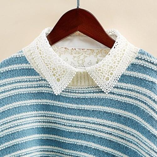 Fashion Lace False Decor Collar Elegant Women Detachable Hollow Out Neckwear Lapel Flower Sweater Solid Fake Collar Neckline