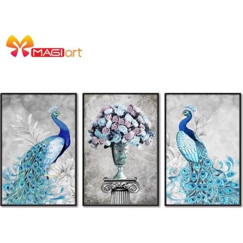 Cross stitch kits Embroidery needlework sets 11CT water soluble canvas patterns 14CT Animal Style flower peafowl-NCMA068