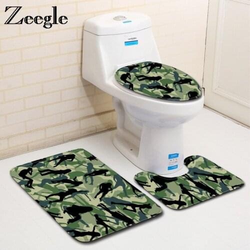 Zeegle 3Pcs Bathroom Carpet Foot Mat Non-slip Mats For Bathroom Lid Toilet Cover Washable Toilet Rugs Bath Mat Set Bathroom Rugs
