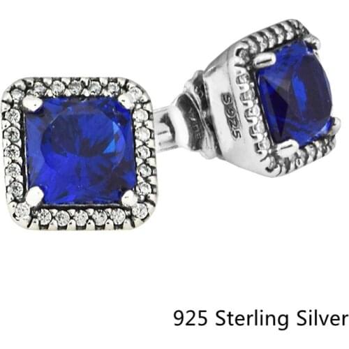 CKK 925 Sterling Silver Timeless Elegance Stud Earrings, True Blue Crystals For Women Original Jewelry Making
