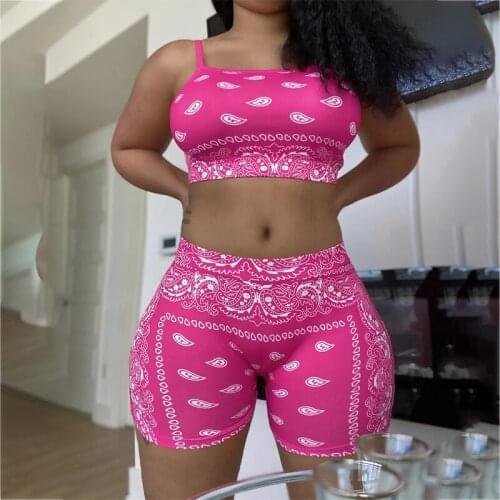 Women 2PCS Pants Suit, Printed Sling Low Chest Crop Tops Short High Waist Pants, Summer Sexy Home Wear Set For Shopping Dating
