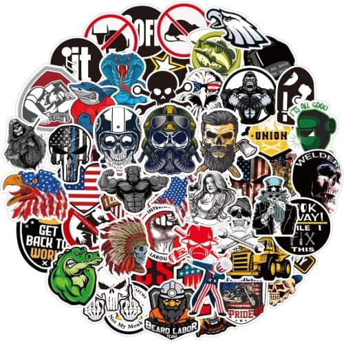 100pcs Skull Safety Hat Stickers Toolbox Helmet Stickers Welding Construction Alliance Graffiti Funny Car Bike Scrapbook Sticker