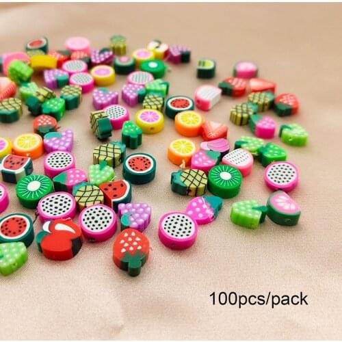 100pcs colorful fruits Polymer Clay peach grape avocado watermelon kiwi strawberry diy accessories childrens jewelry making