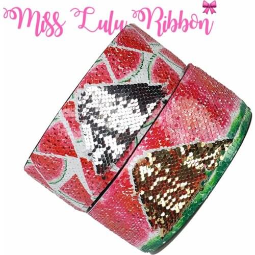 3"75mm Watermelon Double Reversible Silver&Gold Sequin Ribbon DIY Summer Party Gift Bowknots Hair Band Making 46yards