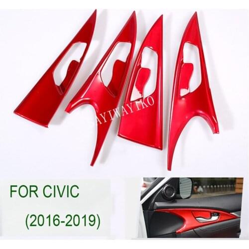 4pcs Red Carbon Fiber ABS Inner Door Handle Cover Trim For Honda CIVIC 2016 2017 2018 2019 New Interior Mouldings