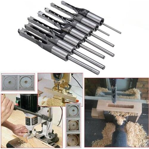 7pcs Woodworking Square Hole Drill Bits 6-12.7mm Twist Right Angle Auger Mortising Chisel Extended Saw DIY Wood Carving Tools