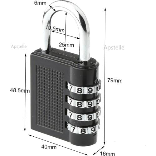 80*43*14mm Heavy Duty 4 Dial Digit Combination Lock Weatherproof Security Padlock Outdoor Gym Safely Code Lock Black