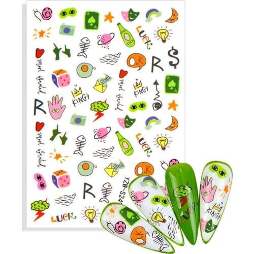 Anime Abstract Face Flower Sticker for Nails Cute Cartoon Lover Sliders for Nails Girl DIY Design Decals Manicure Nail Art Decor