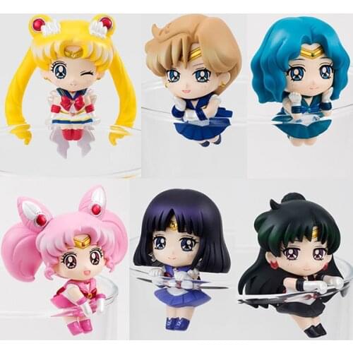 Anime Tea Cup Decorations Action Figures Kids Toys Tsukino Usagi Chibi Usa Sailor Uranus Pluto Neptune Saturn 6pcs