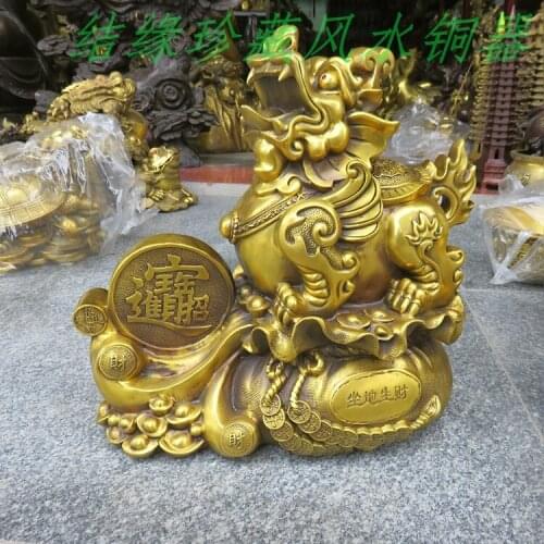 37CM large GOOD # HOME House Shop hall lobby thriving business money ZHAO CAI JIN BAO talisman GOLD PI XIU dragon brass statue