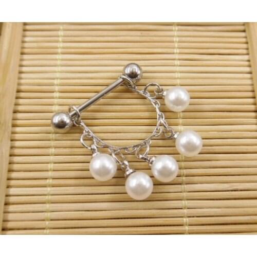 2Pcs Sexy Nipple Piercing Ring Chain Jewelry Clip For Women Connecting Tassel Pearl 14G Body Nipple Chains Piercing