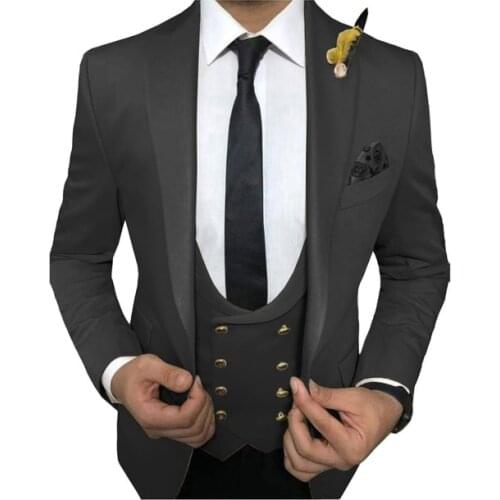 Black Men Suit 3 Pieces Set 2021 Formal Suits For Men Prom Wedding Bridegroom Tuxedos Slim Fit Mens Suits (Jacket+Pants+Vest)