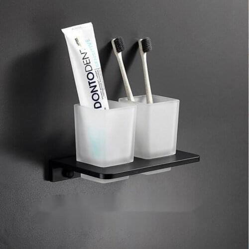 Spray Paint Cup Space Aluminum Cup Holder Black Frosted Glass Toothbrush Cup Holder Bathroom Simple Rack Accessories