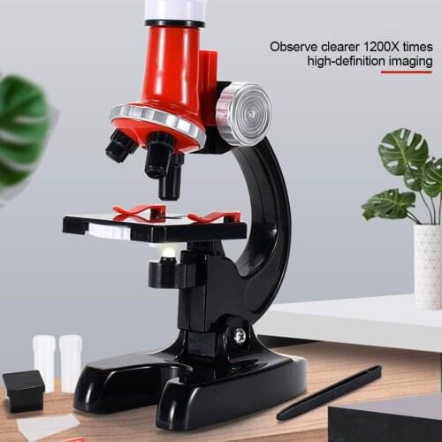 Kids Microscope Kit Science Lab LED 1200X Biological Microscope Home School Educational Toys Children Optical Instruments