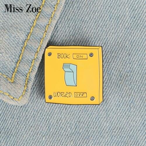 Power Switch Enamel Pin Reading World Brooches Backpack Clothes Lapel Pin Badge Cartoon Fun Jewelry Gift for Kids Friends