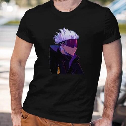 Japan Anime Jujutsu Kaisen Tees Cool Gojo Satoru Yuji Ltadori Mens T Shirt Summer Streetwear Cotton Tee Fashion Black White Tops
