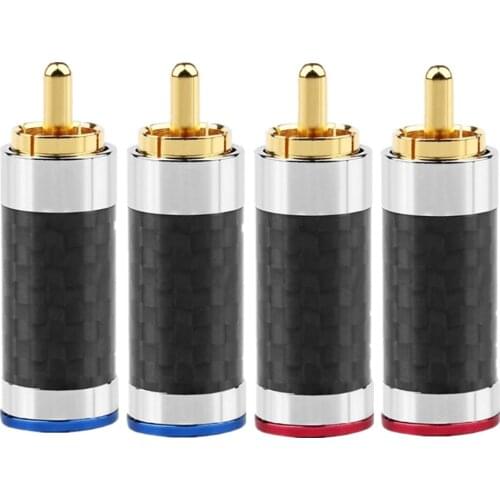 Hifi RCA Connectors Male Carbon Fiber Gold Plating Copper Splice Adapter For Acoustic Terminal Speakers Amplifier Audio RCA Plug