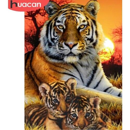 HUACAN 5D DIY Diamond Painting Tiger Full Square/round Diamond Mosaic Animal Sale Embroidery Cross Stitch Home Decor