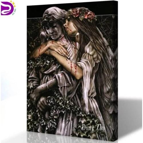 Vampire Woman Diamond Painting Couple Picture Skull Flower Diamond Embroidery Home Decor Full Square/Round Mosaic DIY Rhinestone