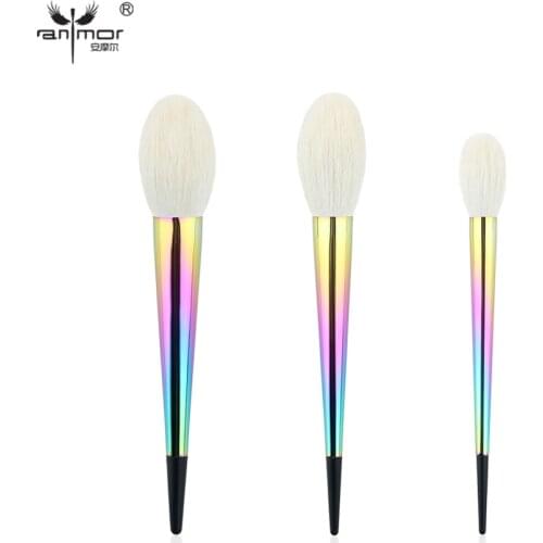 Anmor 3PCS Makeup Brushes Set High Quality Rainbow Foundation Powder Blush Goat Hair Brush for Make Up Soft Cosmetic Kit Tools