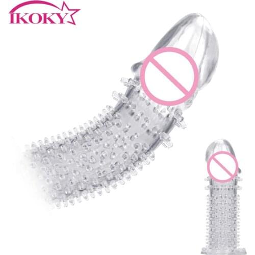IKOKY Penis Sleeve Penis Enlargement G-spot Stimulation Cock Sleeve Condom Delayed Ejaculation Penis Rings Sex Toys For Men