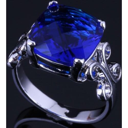 Resplendent Square Blue Cubic Zirconia Silver Plated Ring V0453