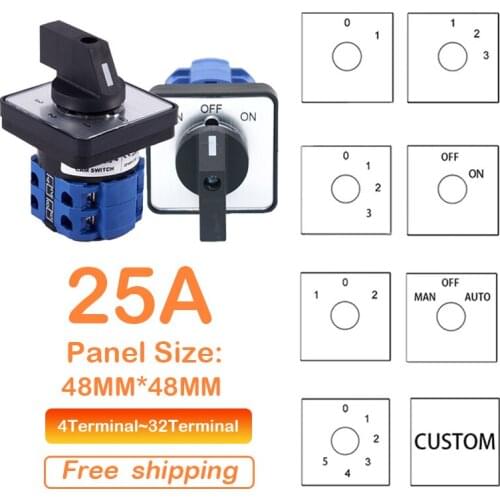YMW26-25 ON-OFF cam switch 2/3/4/5/6/7/8 bit 25A DIY rotary conversion 4/8/32/48 terminal screw silver contact LW26 LW28