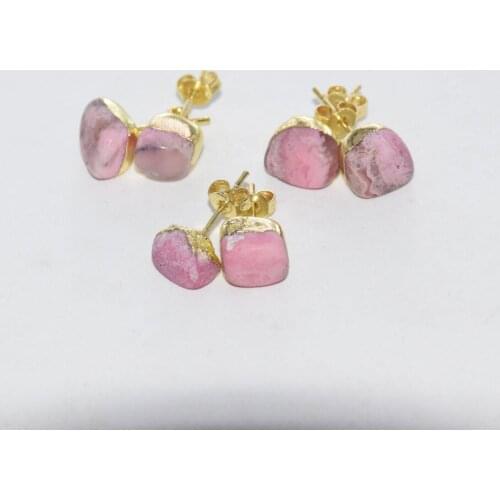 Fashion Jewelry bohemian natural manganolite irregular charm earrings for femme pink rose stone korean stud earrings 2019