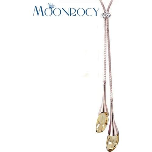 MOONROCY Free Shipping Fashion Crystal long Necklace Coat Chain Austrian Crystal jewelry for women girl Gift