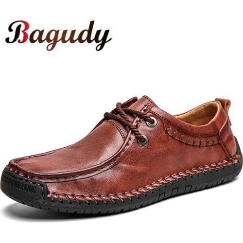 2019 New High Quality Mens Leather Casual Shoes Fashion Brand Men Flat Shoes Spring Autumn Mens Moccasins Shoes Big Size 38-48