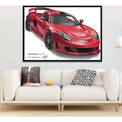 Joy Sunday Cross Stitch Kit Handsome Red Sports Car Chinese Embroidery Needlework Kit Car Pattern Home Decoration Handmade Gift