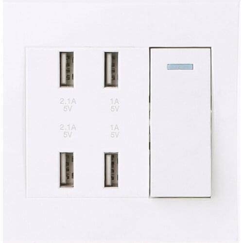 220V 10A Wall Switch Socket 4 Port USB Charger Power Outlet Adapter Panel