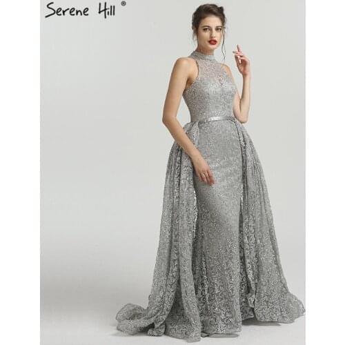 Newest O-Neck Crysta Fashion Tulle Evening Gowns Sleeveless Sexy Mermaid Evening Party Dress 2020 Real Photo LA6279