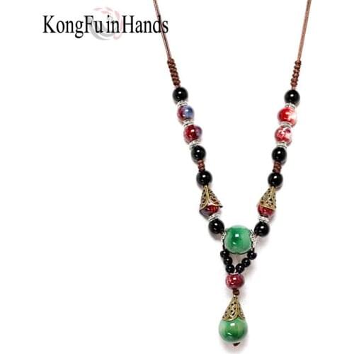 New Bohemia Style Necklace Color Ceramics Beads Ethnic Handmade Long Necklace Jewelry for Women Water Drop Accessories