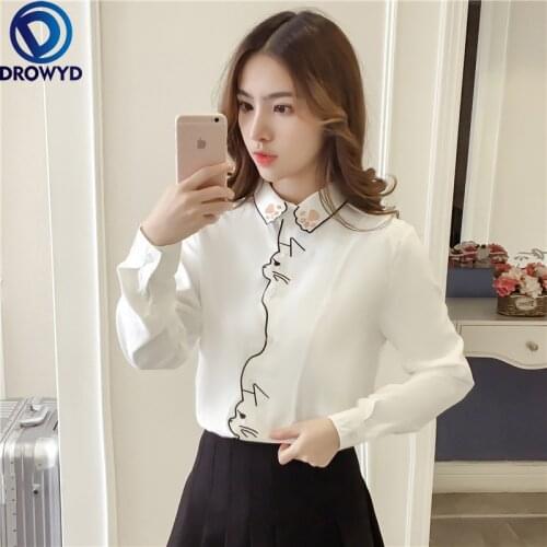 New Summer Long Sleeve Embroidery Women 2021 Blouses Shirt Pattern White Shirt Female Women Tops Office Girl Shirt Blusa DROWYD