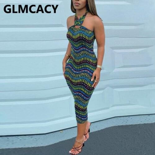 Halter Backless Slim Bodycon Midi Dress Evening Party Vestidos