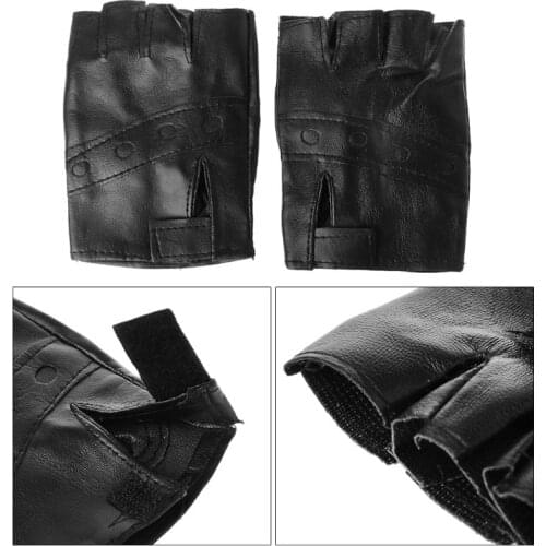 Y166 Men Unisex Artificial Leather Half-Finger Gloves Theatrical Punk Hip-Hop Driving Motorcycle Performance Party Fingerless