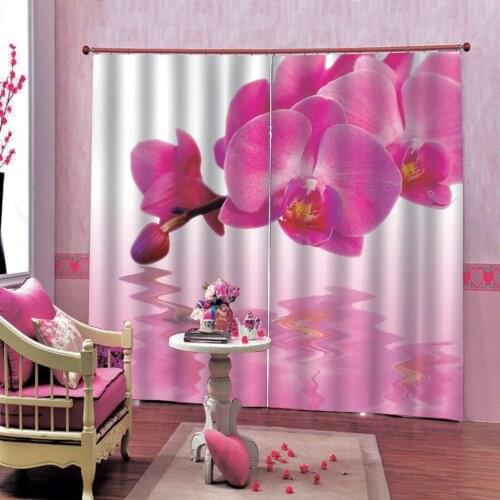 Custom Pastoral Style Reflection in water pink flower Curtain Photo Print For Living room Bedroom Blackout Window Drapes Sets