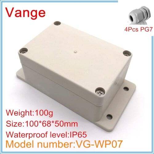 Promotional package injection IP65 waterproof ABS plastic project box with 4pcs PG7 waterproof wire gland 100*68*50mm