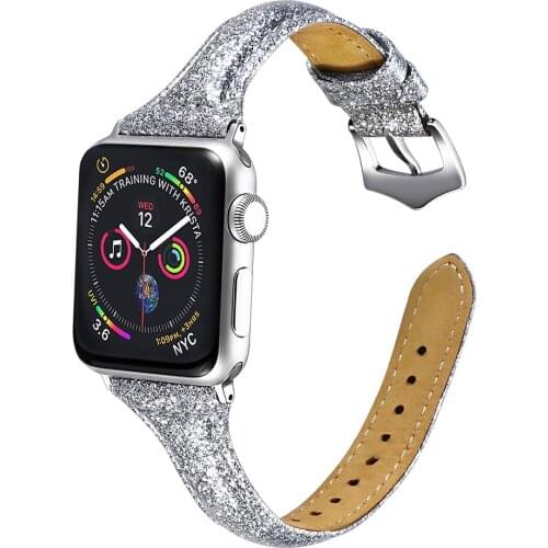 Leather Strap Bling Glitter Wrist Belt for Apple Watch Band Series 4 3 2 1 Thin Bracelet for iWatch 40/44/38/42mm Accessories