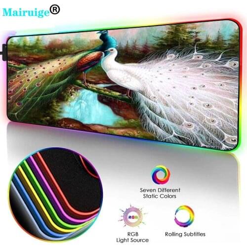 Mai Ruige Peacock XXL Large RGB Computer Game Accessories Player Rubber Non-slip Mouse Pad LEDbacklight Pad Keyboard Pad Seaming