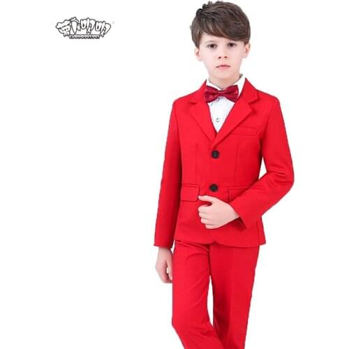 Brand Wedding Party Suit For Flower Boys campus Formal Dress Gentleman Kids Blazer Shirt Pant Bowtie 4Pcs ceremony Costumes