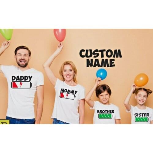 Battery Family Shirts Low Battery and Charged Battery Dad Mommy Son Daughter