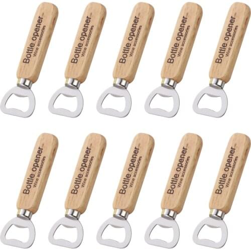 Wine Opener 10Pcs/Set Bartender Bottle Opener Rubber Wood Handheld Wine Beer Soda Glass Cap Bottle Opener for Home Kitchen Bar