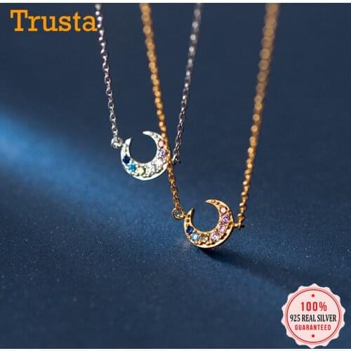 Trustdavis 2020 HOT SALE Silver & Gold Color Sweet Cute Moon Dazzling CZ Short Necklaces Pendants Women Silver Jewelry DA594