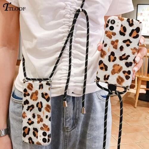 TTLOOF Leopard Print Bling Shell Strap Cord Chain Phone case For iphone 11 Pro Max XR X XS Max 6 6s 7 8 Plus Silicone Soft Cover